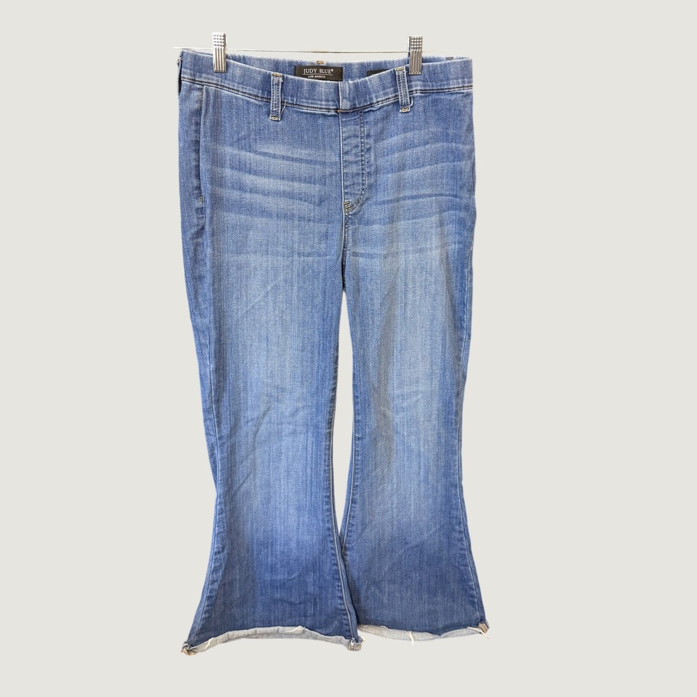 Judy Blue Flare Jeans Womens 11/30 Blue Pull On Super Stretch Raw Hem JB88277